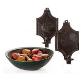 Wide array of early lighting and country accessories, including a pair of tin wall sconces with...