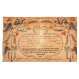 An unrecorded Peter Bernhart (Rockingham Co., VA, active 1794-1819) signed watercolor, ink, and...