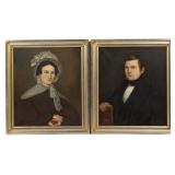 Pair of American School folk art portraits, thought to be Butler family members from ...