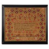 Middle Tennessee needlework sampler (circa 1840), silk and wool threads on a cotton ground, made...