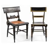 he right example a Winchester, VA paint-decorated tablet-back side chair, from a set of six,...