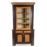American, probably Pennsylvania, two-piece paint-decorated poplar corner cupboard,...