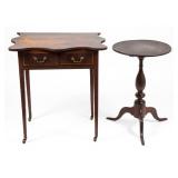 Virginia inlaid walnut two-drawer dressing table and a Shenandoah Valley tilt-top candlestand,...