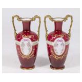 Lot 8: Pair Opaline Handpainted Vases 