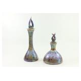 Lot 23: 2 Art Glass Bottles with Flame Stoppers 