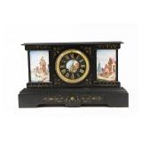 Lot 65: 19th Century Mantel Clock with Scenic Tiles 
