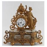 Lot 66: Gilt White Metal & Onyx Figural Clock 