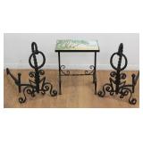 Lot 101: Lot of 3 Pieces, Table & Andirons 