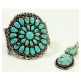 Lot 205: Sterling Silver & Turquoise Bracelet & Pendant 