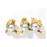 Lot 206: Italian 18K Yellow Gold & Pearl 3 Chick Pin 