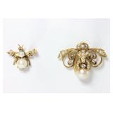 Lot 207: 2-14K Yellow Gold & Pearl Pins 
