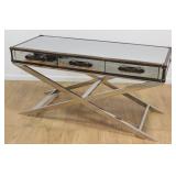 Lot 654: 80s Chrome & Leather Campaign Desk