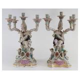 Lot 64: Pair Contemporary Meissen Style 5-Light Candelabra 