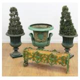 Lot 127A: Victorian Cast Iron Urn, Pair Urns, & Jardiniere 
