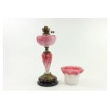 Lot 257A: Victorian Pink Art Glass Oil Lamp 