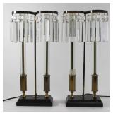 Lot 259: Mid-Century Pair Lamps with Hanging Crystals 