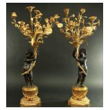 Lot 273: Pair Bronze Figural Gilded Cherub Candelabra 