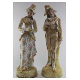 Lot 301: Pair Large Painted Porcelain Male & Female Figures 