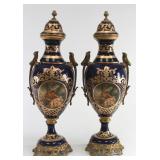 Lot 381: Pair Sèvres Style Handpainted Urns 