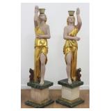Lot 409: Pair Figural Classical Greek Style Wood Torcheres 