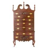 2 - Henkel Harris 2 part mahogany highboy Triple twist carved finials