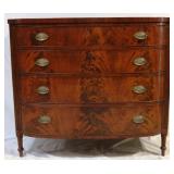301 - Sheraton bow front early chest 4 drawers 40" tall x 44" wide x 23" deep Some veneer loss