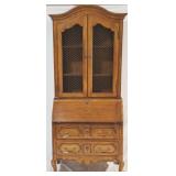 362 - Baker Oak French Country bookcase top secretary 85" tall x 36" wide x 20" deep