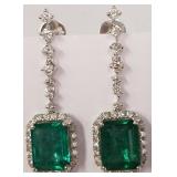 404 - Platinum Emerald & Diamond dangle earrings Appraised $17,763 4.28 ct Emeralds .76 ct Diamonds 