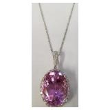 418 - 14K Gold Kunzite & Diamond pendant 18" necklace Appraised $12,517 23.55 ct oval cut natural Ku