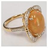 427 - 14K Yellow Gold Opal & Diamond ring sz 6.5 Appraised $3,500 3.64 ct Opal .24 cts Diamonds 4.8 