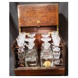 717 - Tantalus Bar Set / Decanter Set with key 11 3/4" Long x 10" Tall x 8 3/4" Wide