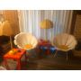 Pair Grosfilex Daisy Chairs MCM garden armchairs model "Marguerite" in white resin and metallic tubu