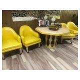 Canary Yellow and White MCM Modern Table with 4 armchairs