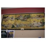 19th Century 5-panel silk Trail of the Genji