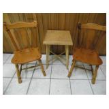 Pair of Wooden Chairs and Stand 