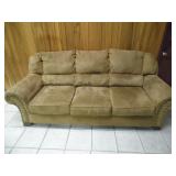 Brown Suede Sofa w/Brass Nailhead Trim - current bid $10