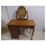 Solid Oak Wood Vanity w/Oval Mirror - current bid $15
