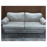 Bradington Young Rolled Arm Nail Head Brass Button Leather Sofa
