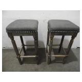 Pair of Wood Frame Bar Stool Chairs