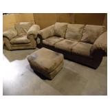 Suede Sofa Love Seat Ottoman Set