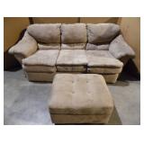  American Furniture Brown Suede Sofa & Ottoman