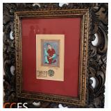 Asian Artwork w/ Balinese Hand Carved Wood Frame