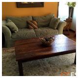 Wood Coffee Table & Sage Sofa