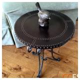 Leather Studded Wrought Iron Side Table