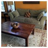 Wood Coffee Table & Sage Sofa