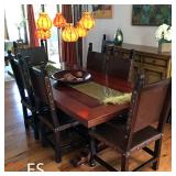 South Cone Peruvian Hand Made Wood Dining Table & Leather Strapped Back Chairs