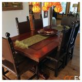 South Cone Peruvian Hand Made Wood Dining Table & Leather Strapped Back Chairs
