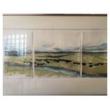 Watercolor Tryptic Landscape Signed