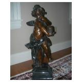Beautiful Bronze Angel on Marble Base Approx 27"