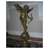 Bronze Cupid with Great Detail on Marble Base Approx 34" - H